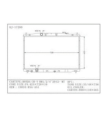 Radiador CRV  2012 2015 Automatico Motor K24 Z